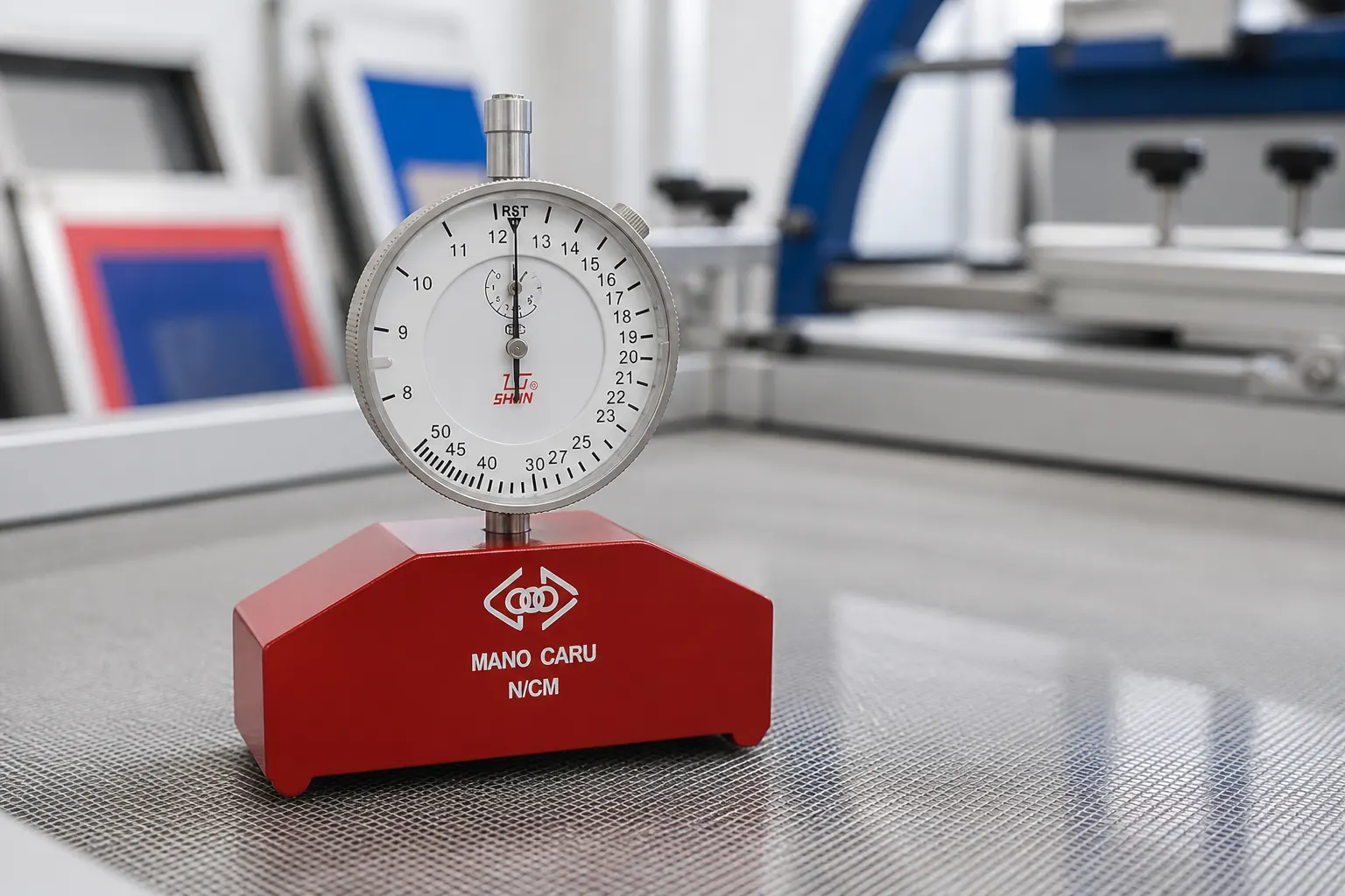 Screen Printing Mesh Tension Meter in use