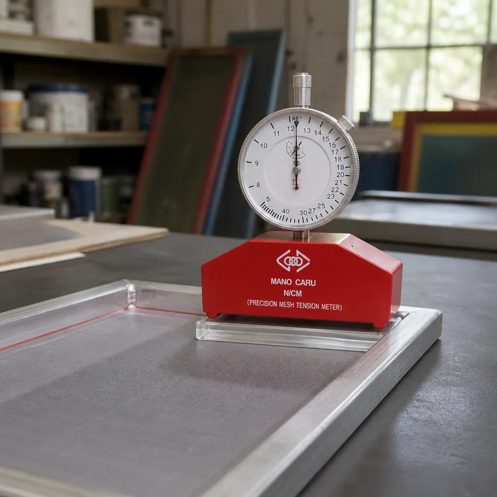 Screen Printing Mesh Tension Meter in use